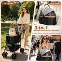 Pet Stroller for Small Medium Dogs & Cats 3-in-1 Detachable Carrier, Zipperless Entry, Lightweight Folding Travel Stroller with Storage Basket, Cup Holder, Gray