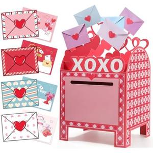 TooyBing Valentines Day Boxes for Kids Classroom, 28 Pack Valentines Day Cards for Kids School with DIY Heart Mailbox, Cute Box for Class Cards Exchange, Craft Party Favor for Boys Girls