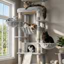 Hey-brother Cat Tree Tower, Scratching Posts with Extra Large Platform and Basket, Specious Condo, 2 Cozy Hammocks, Scratch Board for Indoor Adult Cats, Maine Coon 71.7 inches, Light Gray MPJ080W
