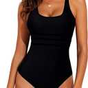Aleumdr Women's Color Block One Piece Athletic Swimsuit Sports Tummy Control Cheeky High Cut Bathing Suits (X-Large, Pure Black)
