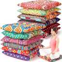 Nuogo 12 Pcs Bohemian Floor Cushions Bulk 15 Inch Boho Floor Sitting Meditation Pillows Yoga Mandala Meditation Pouf for Living Room Balcony Office Tatami(Square), 15 x 15 x 2.36 inches