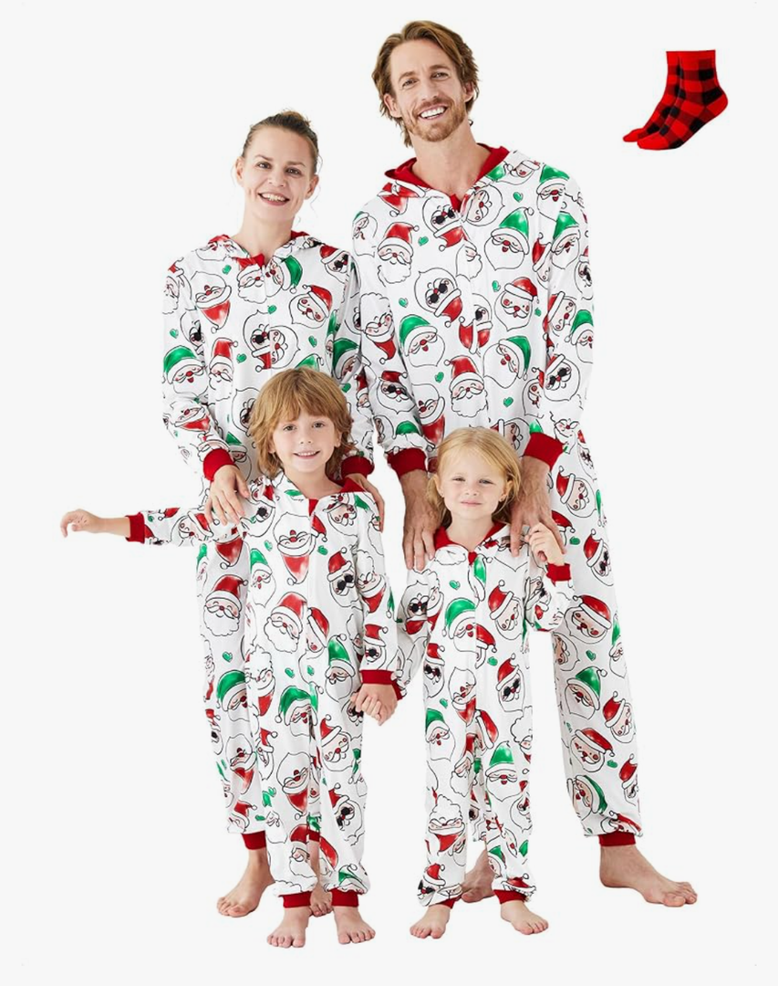 PATPAT Matching Family Christmas Onesie Pajamas – Holiday Hooded Jumpsuit Sleepwear PJs Couples Xmas Loungewear with Socks