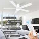 POCHFAN 60 Inch White Ceiling Fans with Lights and Remote, LED Low Profile Flush Mount Ceiling Fan for Bedroom, Living Room, Quiet DC Motor, Dimmable 6 Speeds