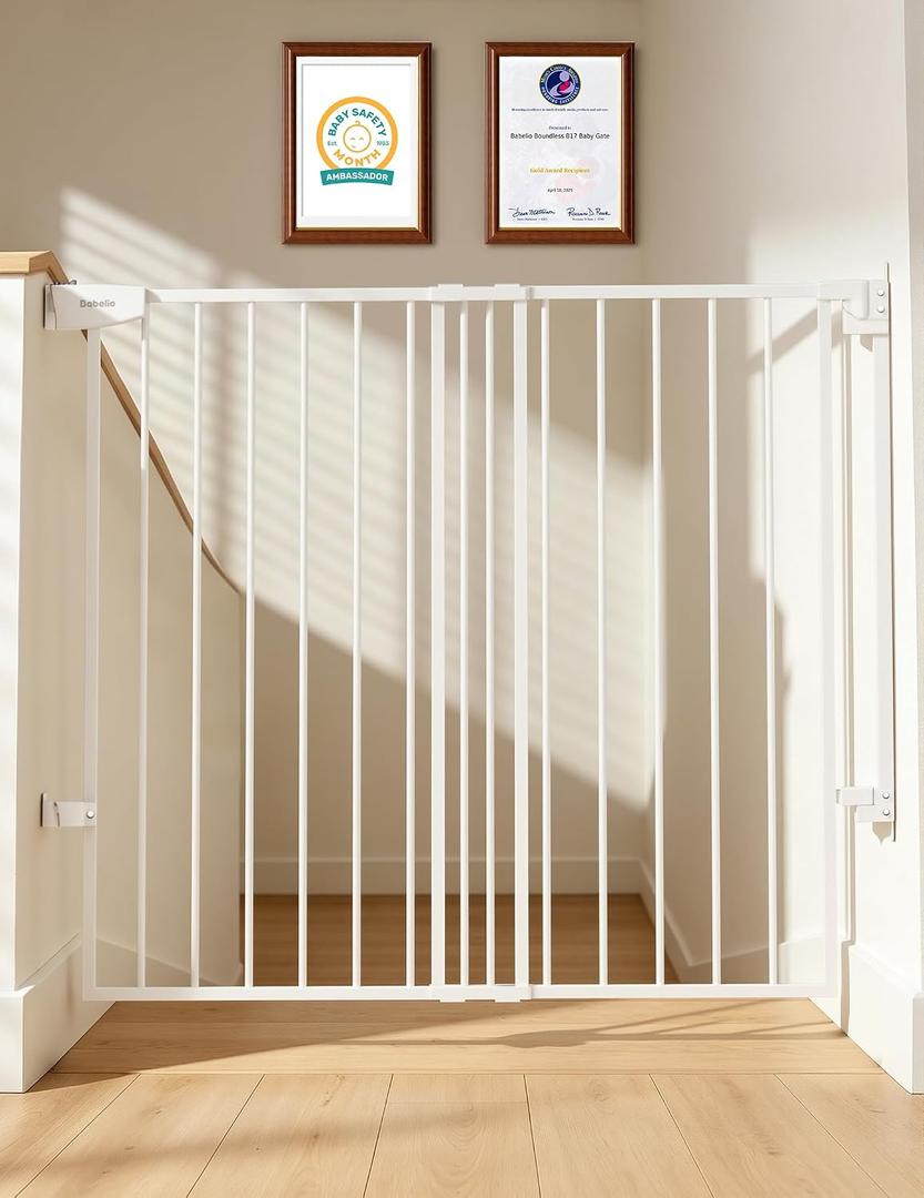 Babelio Extra Tall No Bottom Bar Baby/Dog Gate, 34" H, 27.5-40.6" W, White