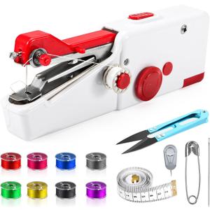 Nupec Handheld Sewing Machine, Mini Cordless Portable Hand Sewing Machine for Beginners, Household & Travel Quick Repairs Electric Hand Held Sewing Device for Fabric Clothing Kids Cloth Pet Clothes
