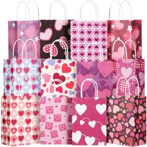 Yexiya 48 Pcs Valentine's Day Paper Gift Bags Bulk Heart Goodie Treat Valentines Party Favor Bags with Handle for Gift Wrapping Party Spuulies
