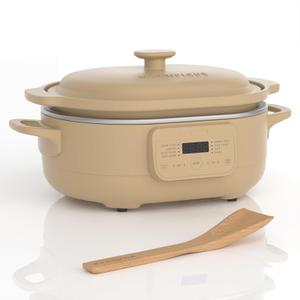 MAGNIFIQUE 4 Quart Multi-Cooker, with 8-in-1 Casserole Programmable Slow Cooker, Dutch Oven, Pasta, Wooden Spoon, Nonstick, Oven Safe Pot to 500F Brown Brown