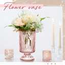 6 Pcs (H:7" W:4") Embossed Flower Vase Pedestal Glass Vase Big Base Thickened Crystal Vintage Vases for Valentines Day Wedding Home Decor Table Centerpiece House Warming Gifts(Pink)
