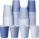 FillTouch 100 Pack Disposable Paper Cups 9 oz Gradient Color Party Beverage Paper Cups for Cold Drinks Wedding Baby Shower Birthday Party Supplies(Blue Series)