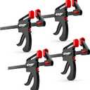 Bar Clamps for Woodworking, One-Handed Clamp/Spreader, 6-Inch Wood Clamps Set, Light-Duty Quick-Change F Clamp with 130 lbs Load Limit, 4-Pack
