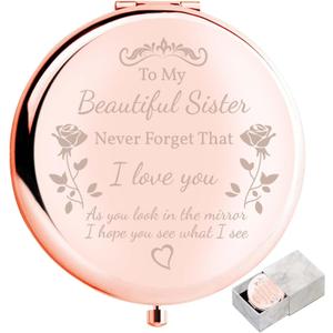 Sister Gifts Compact Mirror, to My Beautiful Sister Gorgeous Rose Gold Compact Mirror Unique Friend Gift Mirror for Women Girls Sisters for Women BFF