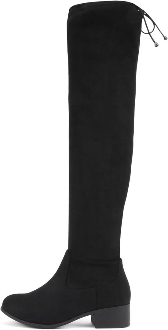 Soda Luna ~ Women Round Toe Drawstring Low Heel Over the Knee Boots
 Black 8.5