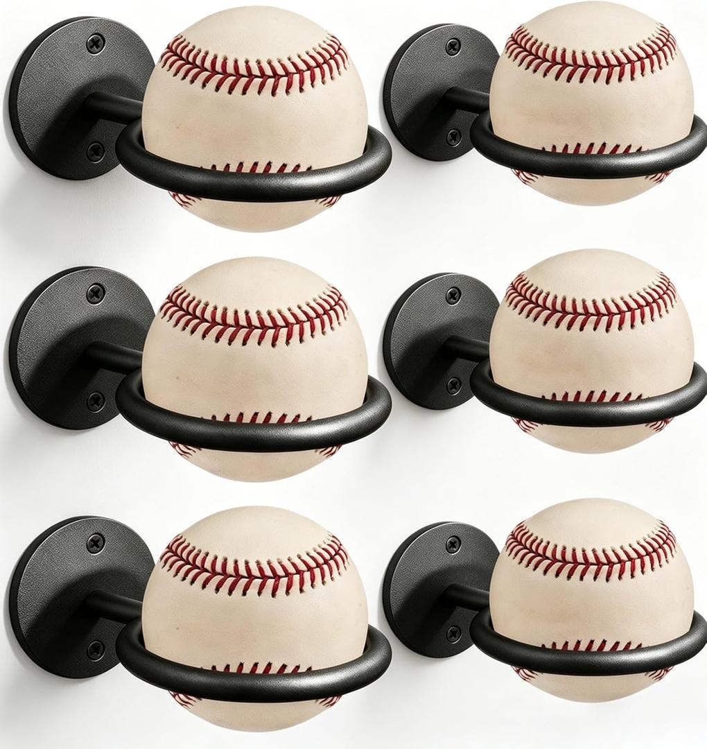 6 Pack Baseball Softball Display Memorabilia Holder Baseball Wall Mount Holders Holders Heavy-Duty Wall Mount Rack for Collectibles Black Hardware Included