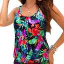 Yonique Womens Blouson Tankini Top No Bottom Loose Fit Swim Top Modest Tank Top (X-Large, Tropical Floral)
