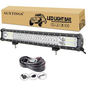 AUXTINGS 22 inch 324W LED Light Bar Triple Row Spot Flood Combo Beam Off Road Lights Waterproof Work Light with Wiring Harness for Jeep Trucks SUV ATV UTV Boat Lights, 12V 24V (22 pouces 3 fichiers + cblage)