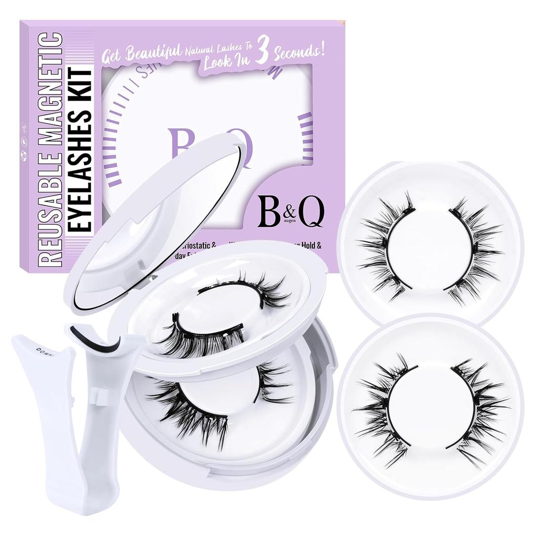 B&Qaugen Reusable Magnetic Lashes Magnetic Eyelashes Natural Look False Eyelashes with Applicator Easy to Wear and Remove Glue-Free Pestaas Magnticas