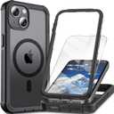 Magnetic for iPhone 13/14 Case,[Screen Protector] [Compatible with MagSafe][Military Grade Drop Protection][Heavy Duty Protection][Shockproof] 2-Layer Durable Bumper Phone Case 6.1"-Black