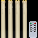 GenSwin Flameless Ivory Taper Candles Flickering with 10-Key Remote, Battery Operated Led Warm 3D Wick Light Window Candles Real Wax Pack of 4, Christmas Home Wedding Decor(0.78 X 9.64 Inch)