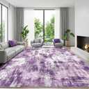 Purple Living Room Modern Abstract Rug, Anti-Skid Carpet Low Pile Rug8x10Ft | Non-Slip Rubber Backing Rug Neutral Modern Thin Carpets for Living Room, Bedroom, Dining Room, Kids Playroom, Home Office