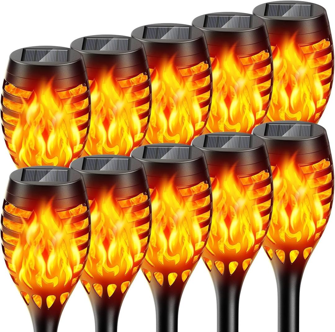 Solar Lights Outdoor: 10 Pack Solar Torch Lights Outdoor Flickering Flame for Halloween Decorations Outdoor - Waterproof Solar Garden Lights - Torches Flame Light for Yard Patio Pathway Lawn Decor