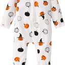 MODNTOGA Halloween Outfit Baby Boy Girl Pumpkin Graphic Romper Long Sleeve Pumpkin Print Jumpsuit Newborn Infant Fall Clothes (White), 80