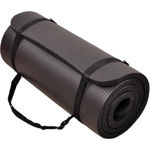 Balance From Go Cloud 71x24 Inches Extra Thick Yoga Mat 1-Inch High-Density Foam Roll-Up Exercise Pad with Double-Sided Non-Slip Surface and Carrying Strap for Pilates and Home Workouts (Black)