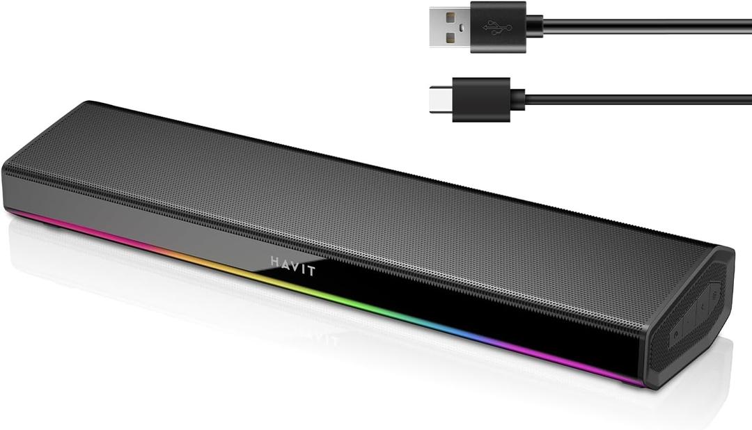 havit Computer Speakers for Desktop PC, Bluetooth 5.3 Pc Soundbar with Dynamic LED Light, HiFi Stereo, Poratble Bluetooth Speaker, Gaming Speakers for PC, Laptop,Tablet