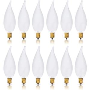 Simba Lighting Candelabra Flame Tip Frosted CA10 25W E12 Base (12 Pack) Decorative Incandescent Light Bulbs 120V for Chandeliers, Ceiling Fan Lights, Pendants, Wall Sconces, Dimmable, Warm White 2700K, 25.0 Watts