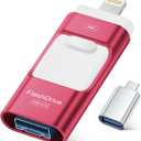 ROSPE MFi Certified 256GB iPhone Flash Drive, Photo Stick Memory Stick for iPhone iPad, USB Thumb Drive for Photos Videos Transfer & Backup, External Storage Compatible for iPhone/Android/PC/Mac (Red)