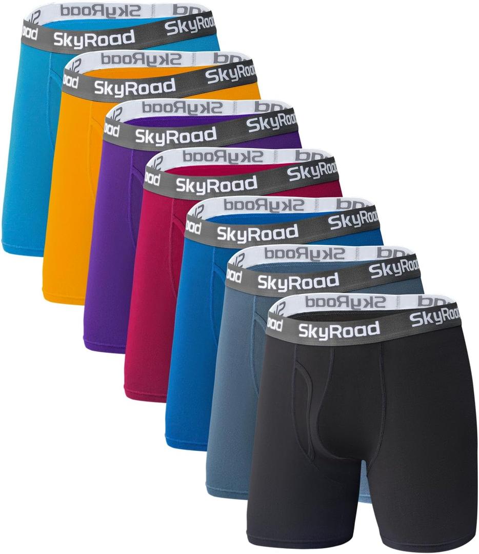 SkyRoad Men's Ultra-Comfort Boxer Briefs 7-Pack, Moisture-Wicking, Breathable & No Ride Up with Fly (Medium, Multicolor)