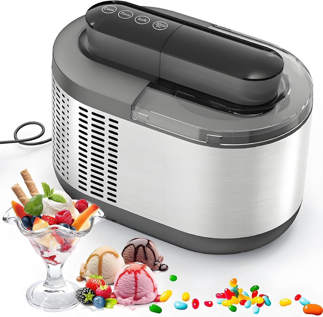 Automatic Ice Cream Maker Machine Semi-conduct, Icecream Maker Machine For Home With Lcd Display, Electric Gelato Maker -no Pre-freezing, For Simple Vanilla, Strawberry, Blueberry, Coffee Ice-cream (Black)