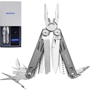 ROCKTOL Multitool SK02, VG-10 Knife,19-in-1 Multi-tool Pliers with Titanium-plated Handle,Compact & Lightweight EDC Multi Tool with Nylon Sheath for Men,Outdoor Survival,Hiking,Camping