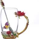 Handicraft Crystal Glass 3D Flower Cups Tea Mug With Tea Spoon Women Coffee, Tea, Juice, Beer, Milk Hot And Cold Drinks Use Gift Package. (Red Rose-Tal)