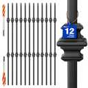 Wrought Iron Hollow Balusters - Deck Spindles Stair Railing Indoor,Stair Double Knuckle Hollow Iron Baluster Stair spindles, for Staircase Interior, Includes 2 Drill Bits for Wood(12 Pack Black)