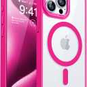 CANSHN Clear Magnetic Compatible with iPhone 15 Pro Case [Compatible with Magsafe] [Not Yellowing] Slim Thin Shockproof Protective Bumper Cover Phone Case Cover 6.1 Inch - Hot Pink