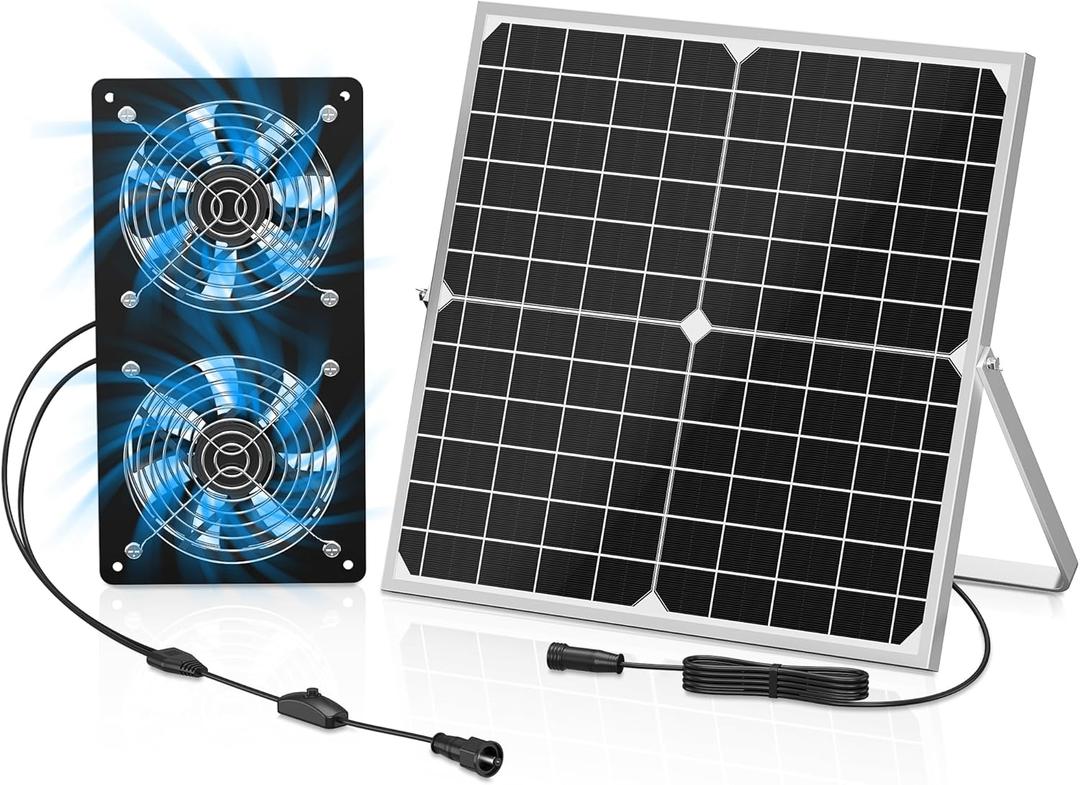 TIMEBAL Solar Exhaust Fan for Shed, 350 CFM High Airflow Solar Vent Fan with Dual Waterproof Fans, Outdoor Ventilation for Chicken Coop, Greenhouse, Dog House Cooling