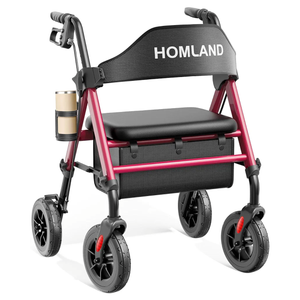Walkers for Seniors with Seat, Foldable Rollator Walker, Reinforced Aluminum Frame, 8" Big Rubber Wheels for All Terrain, Height Adjustable Lightweight Rolling Walker