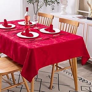 Rectangle Table Cloth Linen Farmhouse Stainproof Waterproof Washable Polyester Oblong Rectangular Fabric Table Cover for Kitchen Dining Dinner (Red, 60 X 120 Inch)