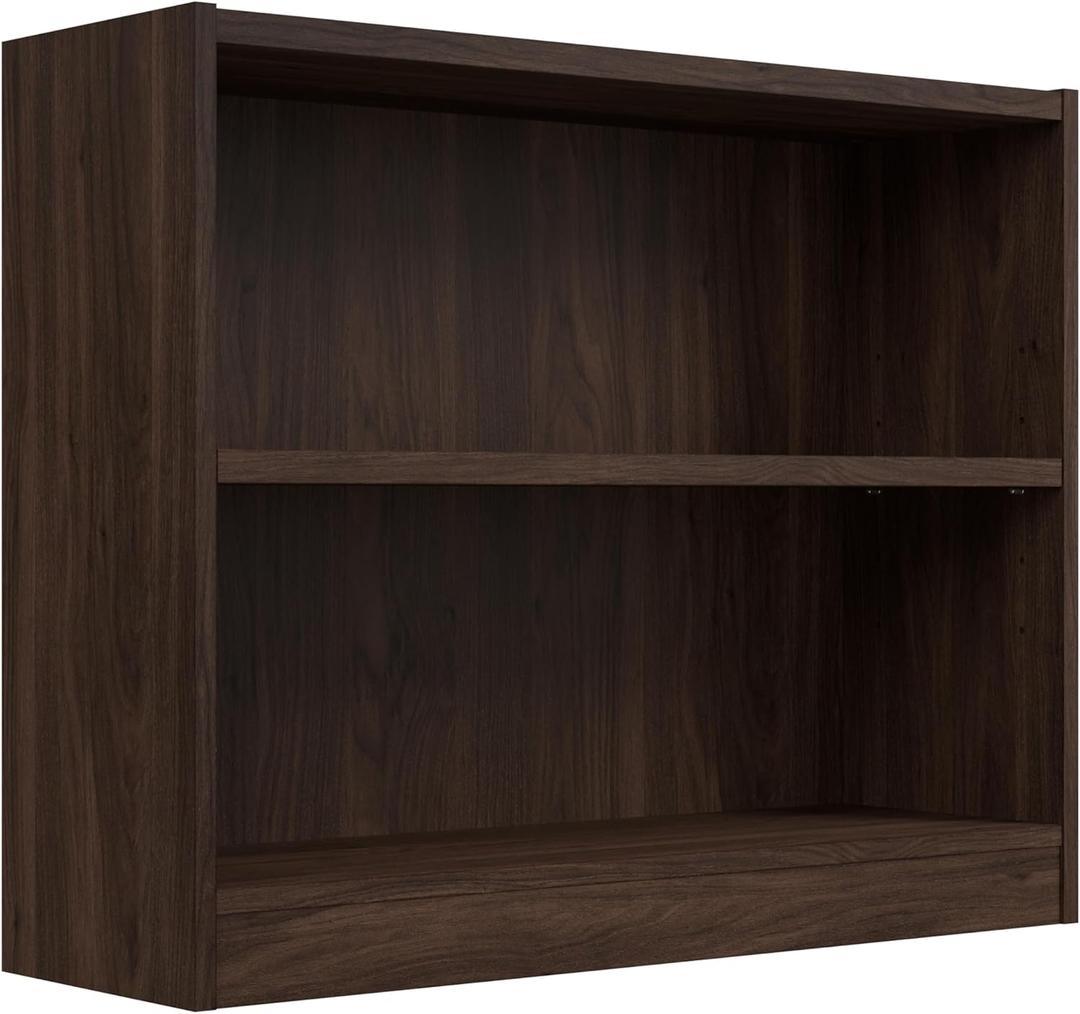 Bush Home Small 2 Shelf Bookcase, 2 Tier Bookshelf Storage Cabinet with Adjustable Shelf for Living Room, Bedroom or Home Office, Universal Collection, Black Walnut