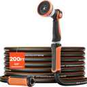 VEVOR Garden Hose, 200 ft 5/8" Heavy Duty Rubber Water Hose with 10 Mode Nozzle, 150PSI Working & 600PSI Burst, Flexible & Non-kink Outdoor Waterhose with 3/4" Fitting, Lightweight Hoses for Gardening
