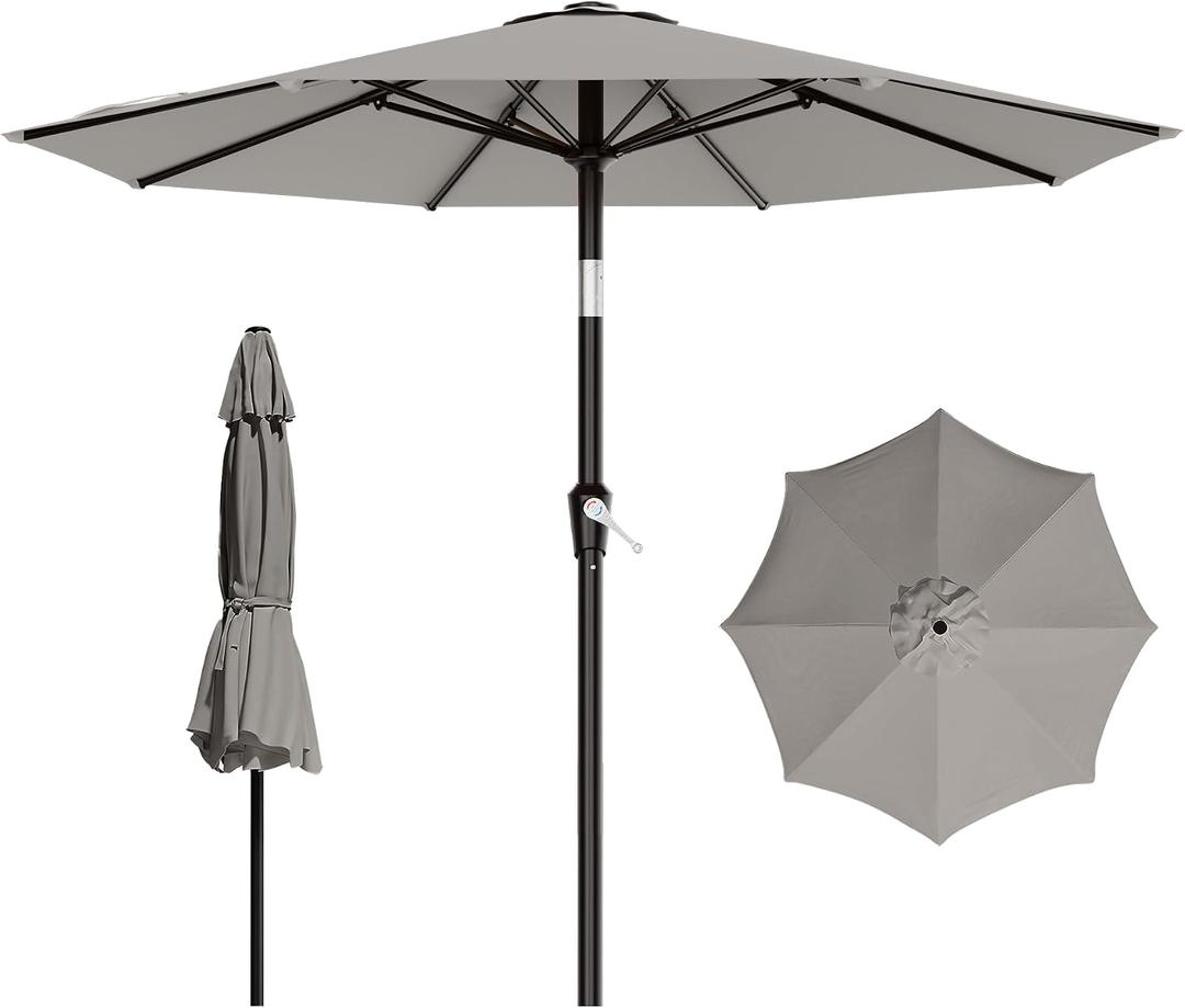 AreShark 9 FT Patio Umbrella for Outdoor, Outdoor Table Umbrella with Push Button Tilt and Crank, Outdoor Patio Umbrellas with 8 Sturdy Ribs for Market, Garden, Pool (Light Gray)