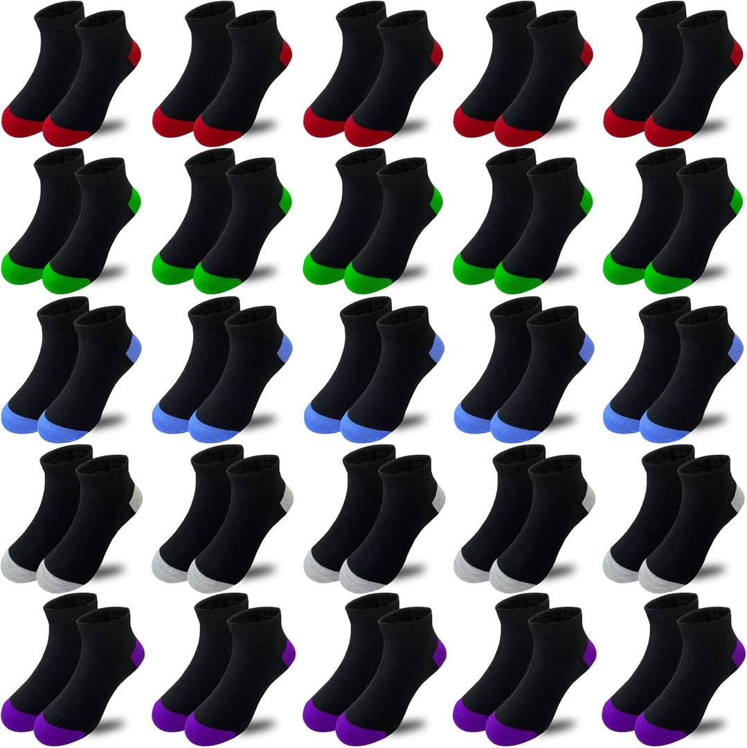Boys Socks 25 Pairs kids Sport Ankle Athletic Sock Half Cushion Low Cut sock (6-8 Years, Multicolor #1)