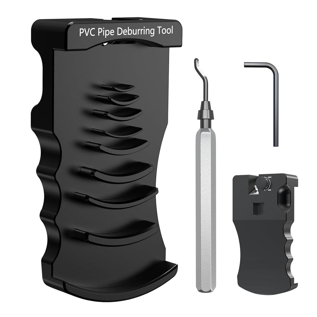 9-in-1 PVC Pipe Deburring Tool, Adjustable Chamfer Tool 0.5"–4", PVC Pipe Reamer, Plastic Pipe Deburr Tool for PVC CPVC ABS PP PE, Plumbing Chamfer Reamer Tool Set (Black)