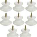 Uonlytech 8pcs Self-Tapping Solid Wood Handle Round Cabinet Knob Dresser Pulls Wood Knob Drawer Knobs Chinese Door Closet Dresser Mini Vanity Desk Handle for Doors Jewelry Box (4X3.3CM, White)