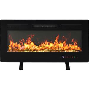 DUMOS 36 Inch Electric Fireplace Wall Mounted/Recessed/Free Standing Space Heater with Remote Control Adjustable Flame Colors Touch Screen Energy Saving, Black