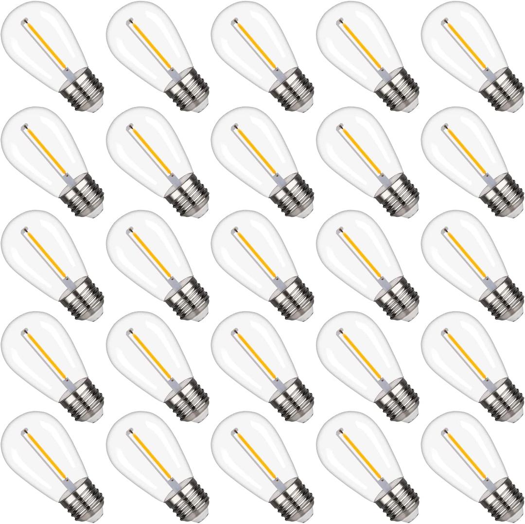 S14 Replacement LED Light Bulbs, Shatterproof & Waterproof 1W S14 LED Bulbs, Outdoor String Lights , E26 Base Patio Edison LED Light Bulbs, Warm White 2200K Plastic 70ML Non-Dimmable 25 Pack