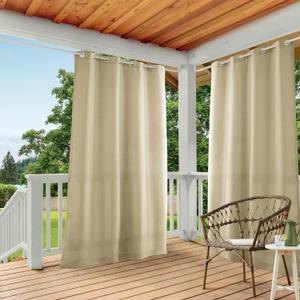 TOWN & COUNTRY BASICS Cabana Solid Heavyweight Indoor Outdoor Curtains, Light Filtering Opacity with Grommet Top, Water Repellent, 2-Pack Set, 54"x84", Natural