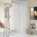 Veken All Metal 10" Shower Head with Handheld, Luxurious Square Double Rain Shower Heads,Power Wash Wand,Dual High Pressure Detachable Rainfall Showerhead with Spray Combo,Extension Arm,Chrome,Sliver