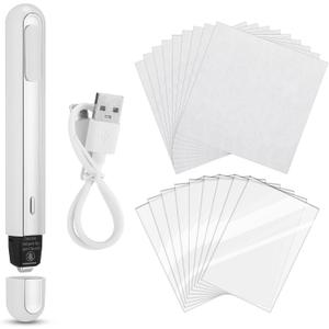 Grinsvalley 47 Pcs Card Flattening Kit Thermal Pen Card Based Care Tool Accessory Set Include 1 White Crease Reducer Thermal Pen 25 Heat Papers 20 Heat Vinyl Clear Sheets and 1 USB Charging