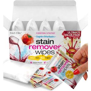 Stain Remover Wipes - 50 PCS Individually Wrapped  Instant Stain Remover for Clothes, Fabric & Jackets  Portable No-Rinse Cleaner for Travel, Purse & Diaper Bag  Removes Grease, Food & More